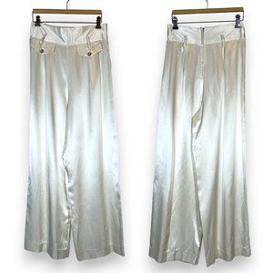 Vintage Cache Satin Wide Leg High Rise Pants Trousers Cream Off White